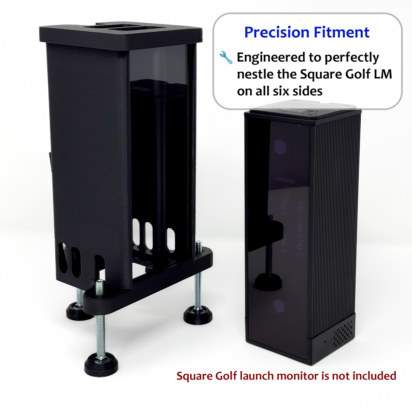 Adjustable Leveling Protective Case for Square Golf Launch Monitor with Polycarbonate Shield and Remote Control Holder