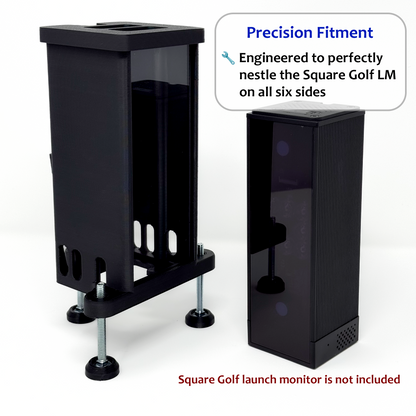 Adjustable Leveling Protective Case for Square Golf Launch Monitor with Polycarbonate Shield and Remote Control Holder