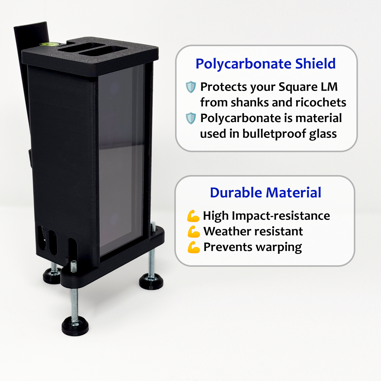Adjustable Leveling Protective Case for Square Golf Launch Monitor with Polycarbonate Shield and Remote Control Holder
