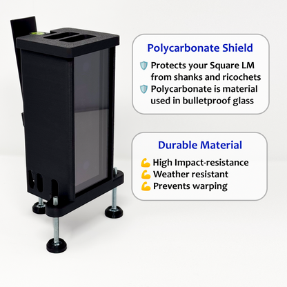Adjustable Leveling Protective Case for Square Golf Launch Monitor with Polycarbonate Shield and Remote Control Holder
