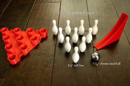 Mini Bowling Set : 10 Pins, Ball, Pin Setter, Ball Rolling Ramp