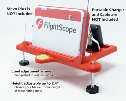 Adjustable Alignment & Leveling Dock Stand for Flightscope Mevo Plus (Mevo+) 2023, 2024, 2025, and Limited Edition w/portable battery charger tray