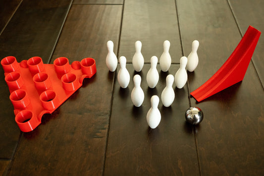 Mini Bowling Set : 10 Pins, Ball, Pin Setter, Ball Rolling Ramp