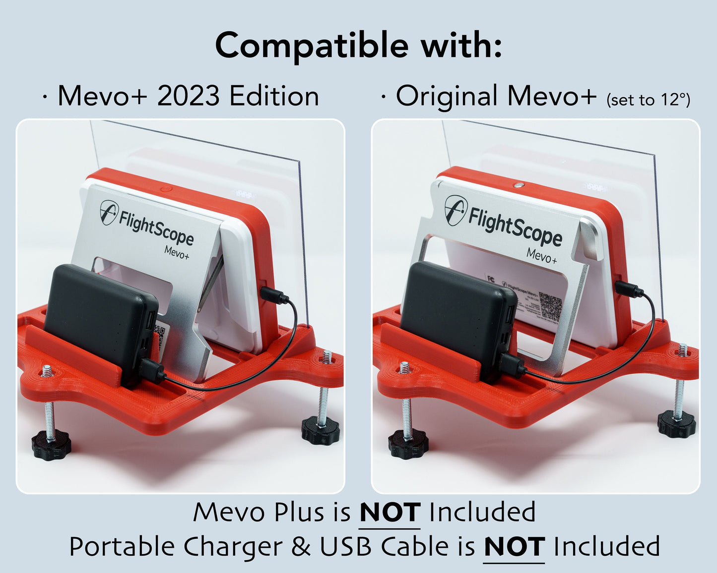 Adjustable Alignment & Leveling Dock Stand for Flightscope Mevo Plus (Mevo+) 2023, 2024, 2025, and Limited Edition w/portable battery charger tray
