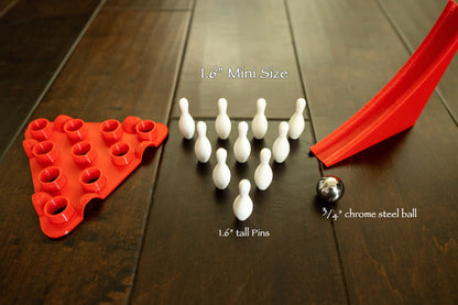Mini Bowling Set : 10 Pins, Ball, Pin Setter, Ball Rolling Ramp